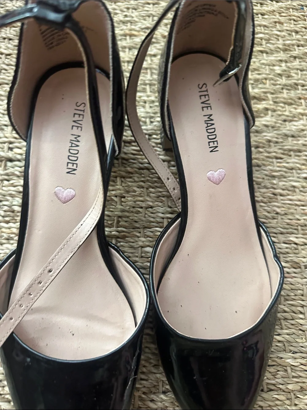 Steve Madden Black Patent D'Orsay Flats with Nude Straps